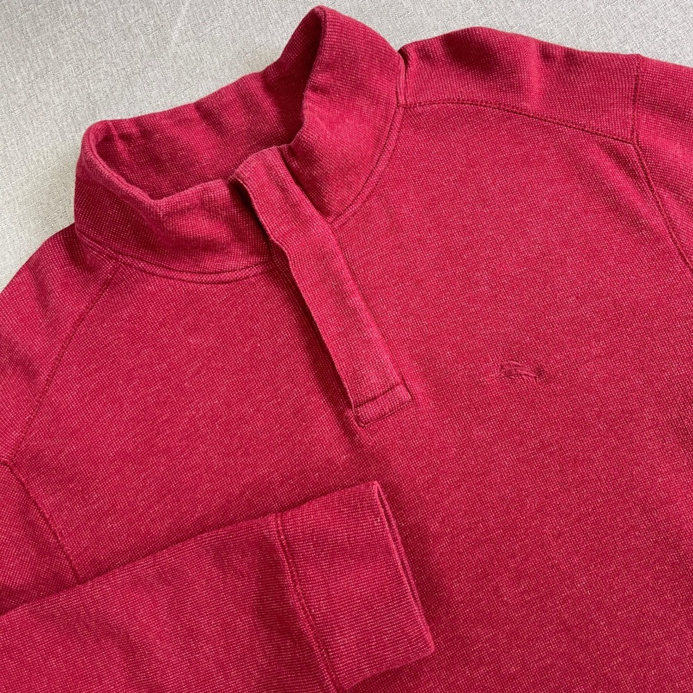 Tommy Bahama Playa Pina Port Birdseye Knit Quarter-Zip Pullover Mens Large Red